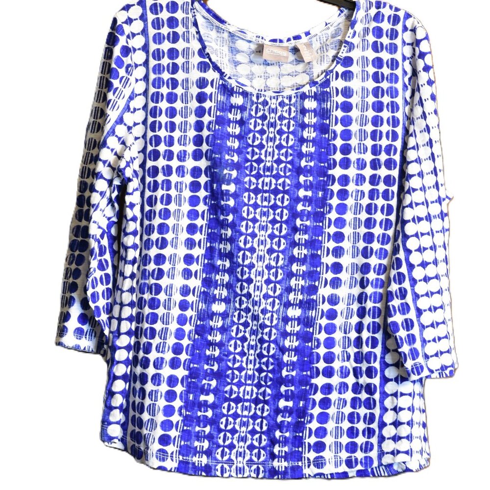 Chico's Blue and White Lightweight Pullover-3/4 Sleeve-Size 2